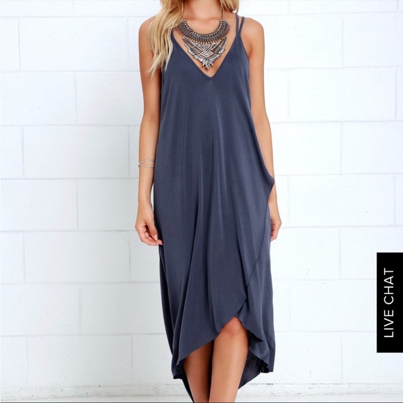 Lush Blue High-Low Stepped Hem Strappy Maxi Dress Size Small - Picture 6 of 8